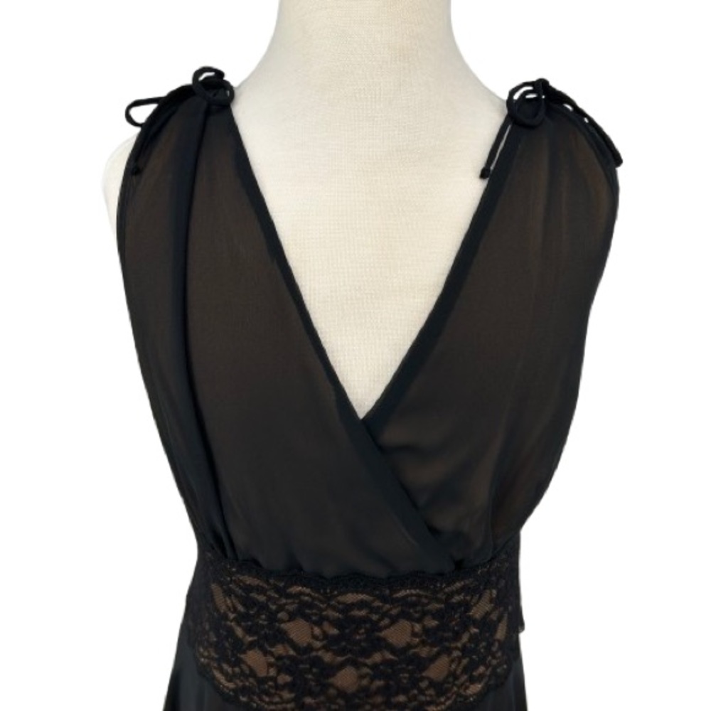 NEW VTG Y2K Connected Apparel Black and Tan Sheer Overlay Lace Waist Dress - Picture 2 of 10